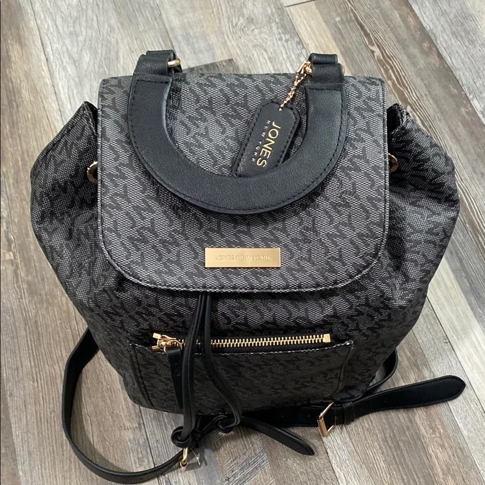 Jones New York Charcoal and Black Textured Backpack
